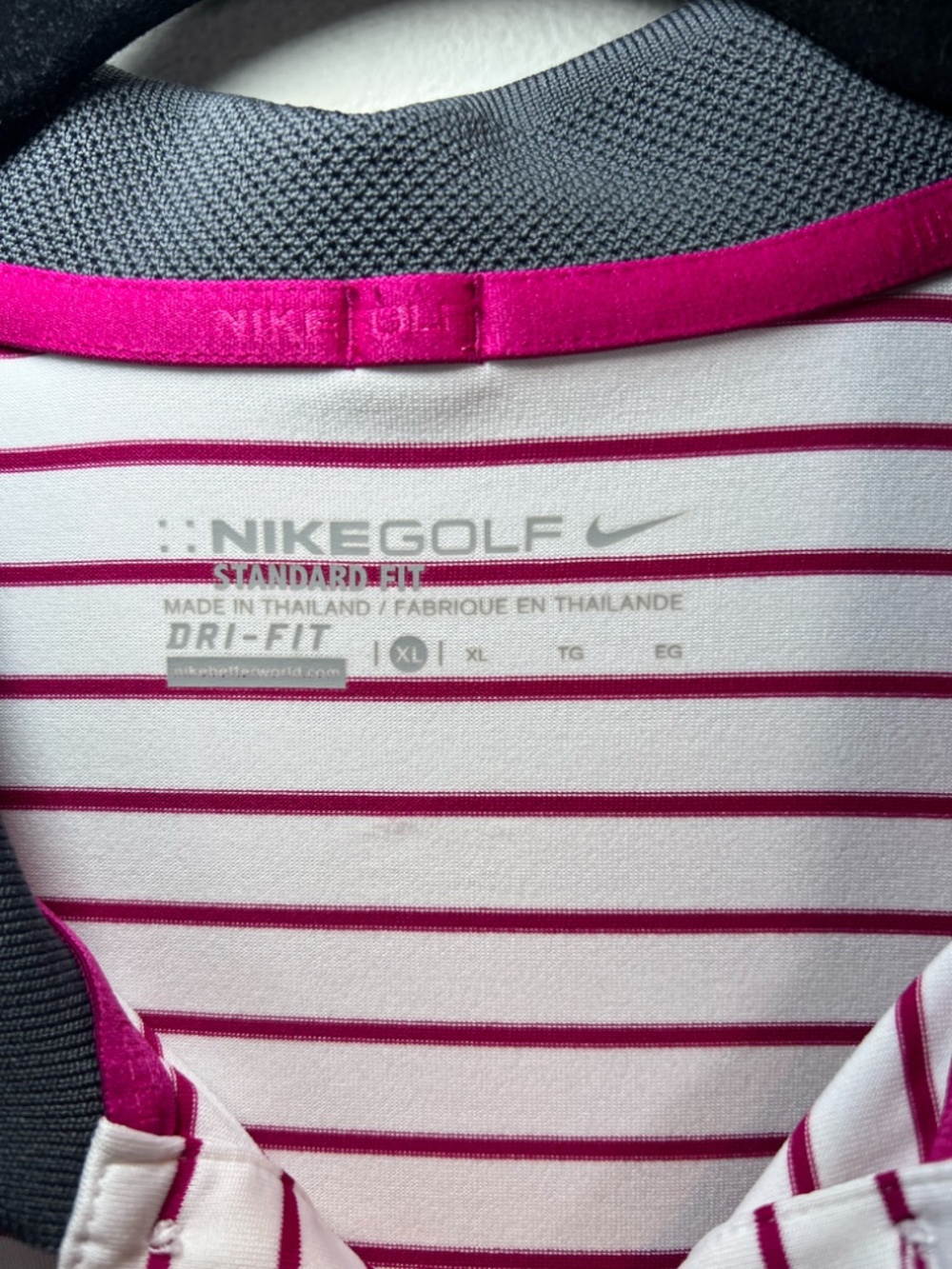 Nike Golf Dri-Fit Polo Shirt Magenta White Stripes Standard Fit Stretch Mens XXL - Picture 3 of 11